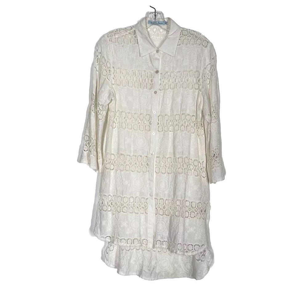 Swimsuit Cover Up Shirt Womens Medium Cream White Embroidered Lace Beachy Boho